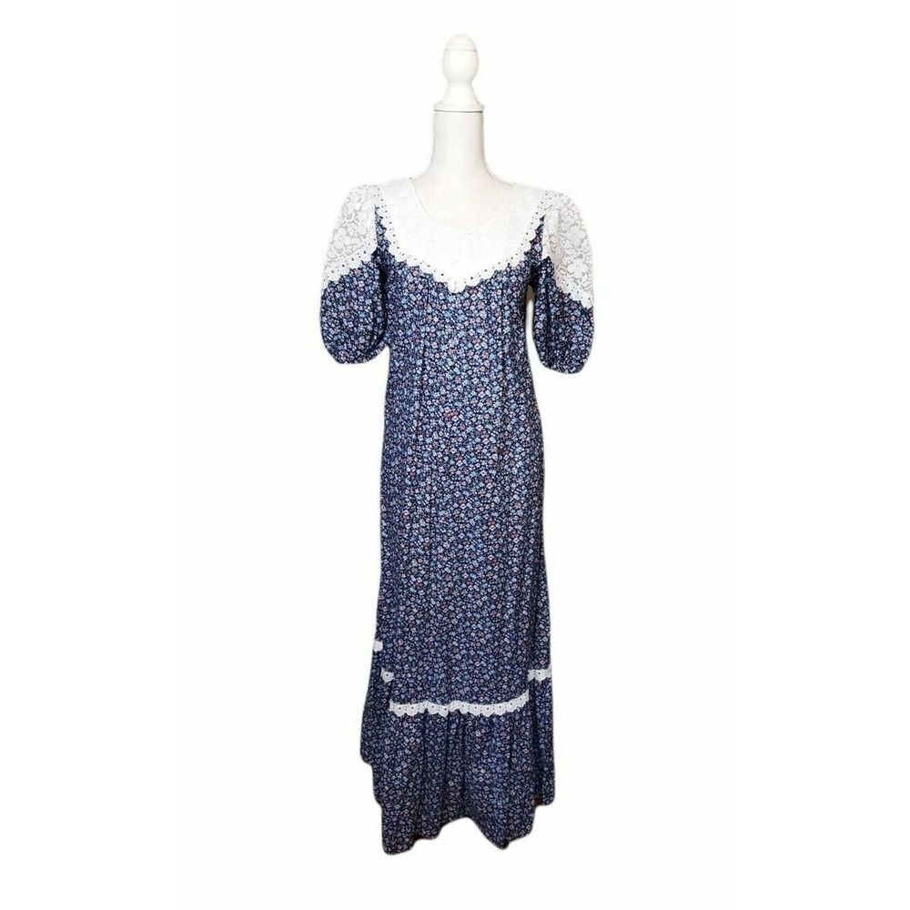 Vintage Hilda Hawaii 70s Lace Maxi Prairie Dress